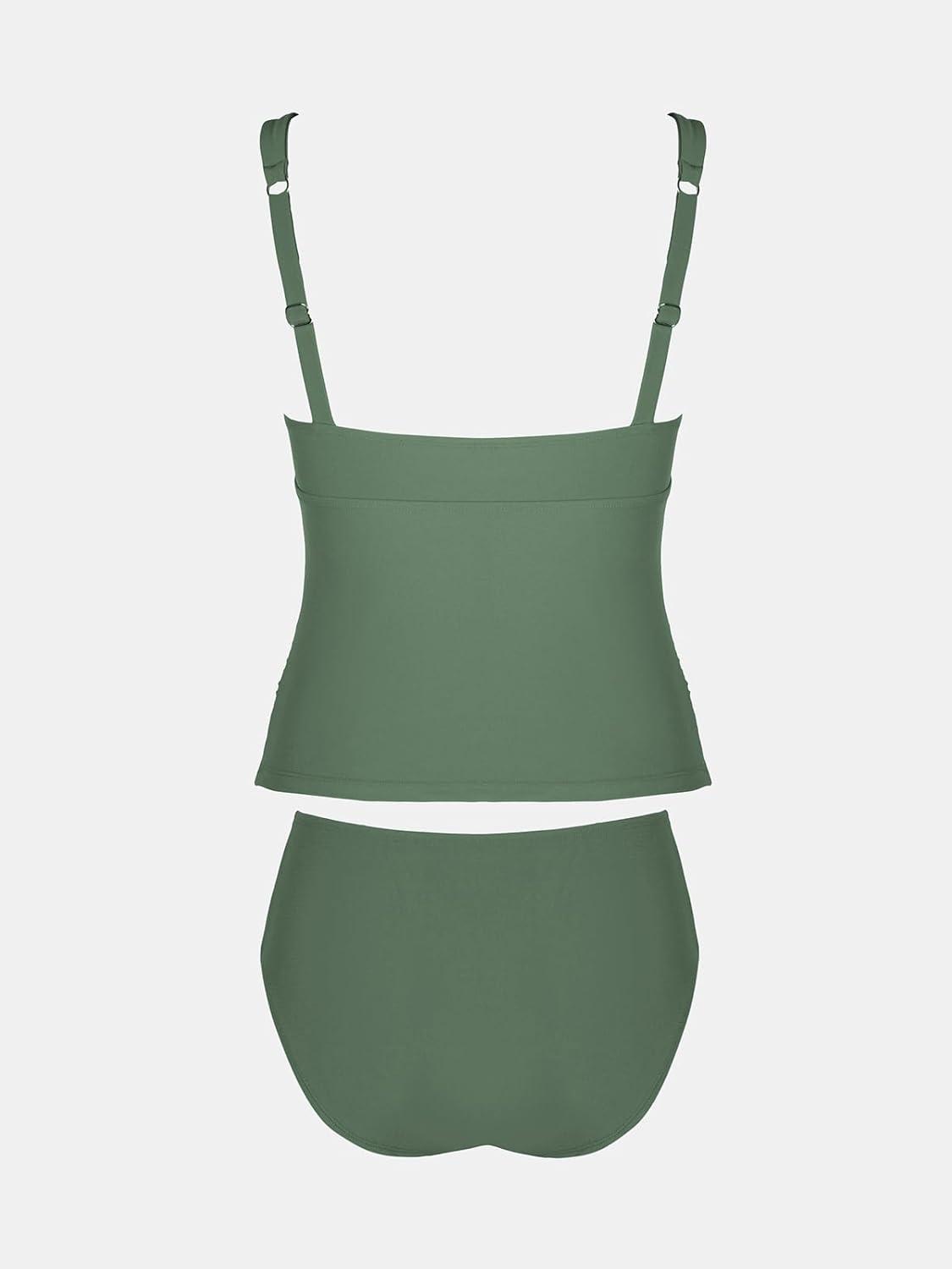 imageCUPSHE Womens Tankini Sets Surplice V Neck Two Piece Bathing Suits Adjustable Straps Shirred Mid Rise SwimwearEucalyptus Green