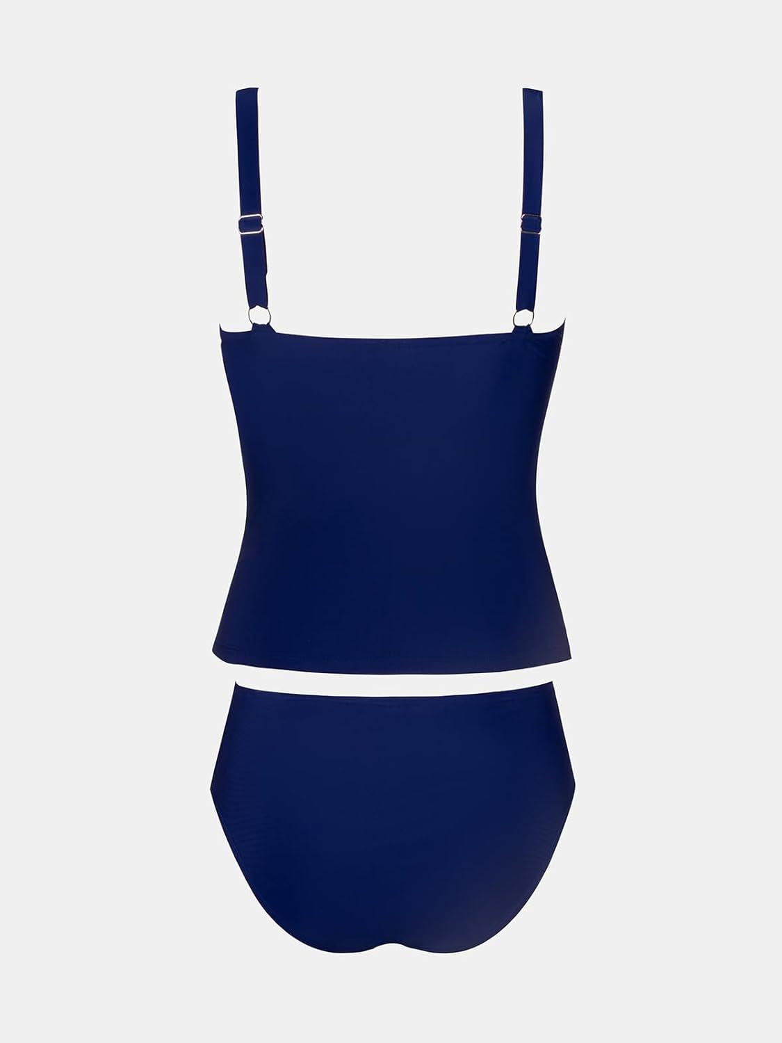 imageCUPSHE Womens Tankini Sets Two Piece Swimsuit High Waisted Sweetheart Neck Front U Cutout Adjustable StrapsNavy Blue