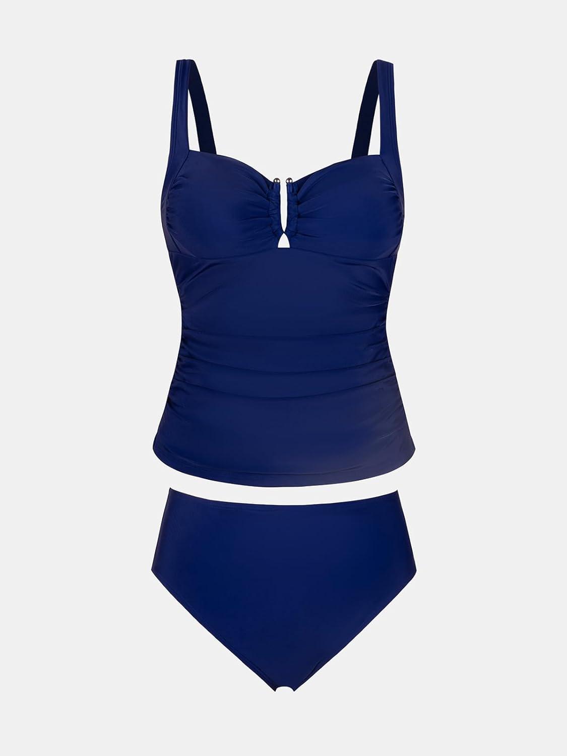 imageCUPSHE Womens Tankini Sets Two Piece Swimsuit High Waisted Sweetheart Neck Front U Cutout Adjustable StrapsNavy Blue