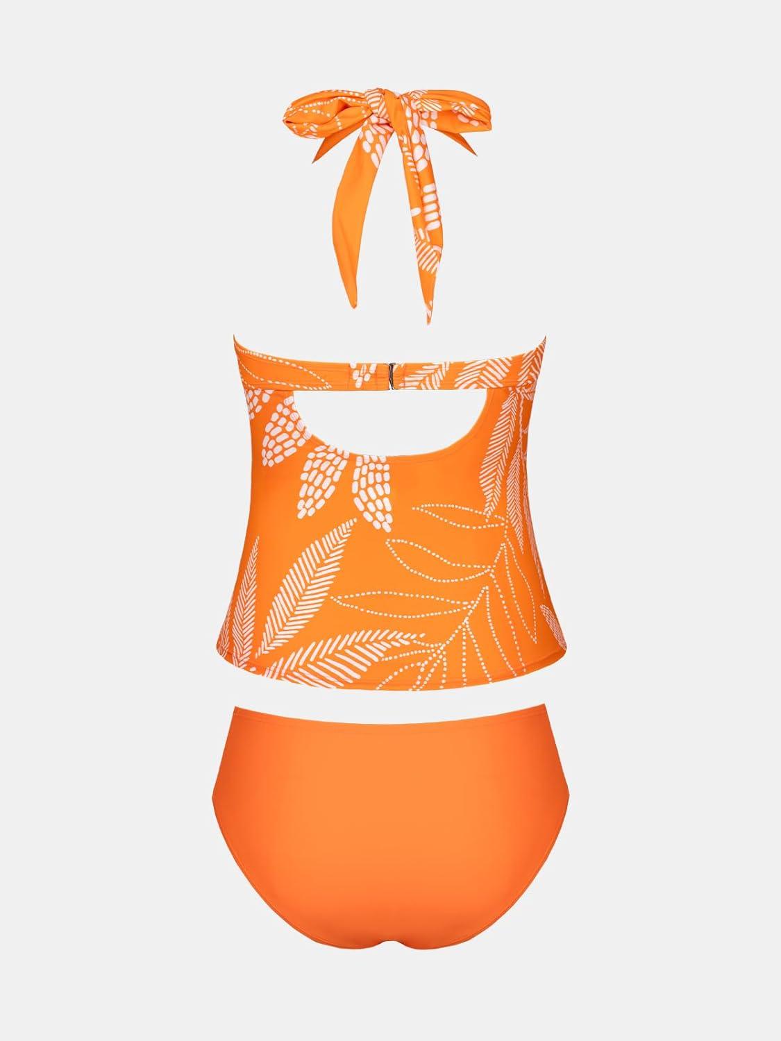 imageCUPSHE Womens Tankini Sets Two Piece Swimsuit Plunging V Neck Wide Straps Underwire Bathing Suit Mid RiseOrange Floral