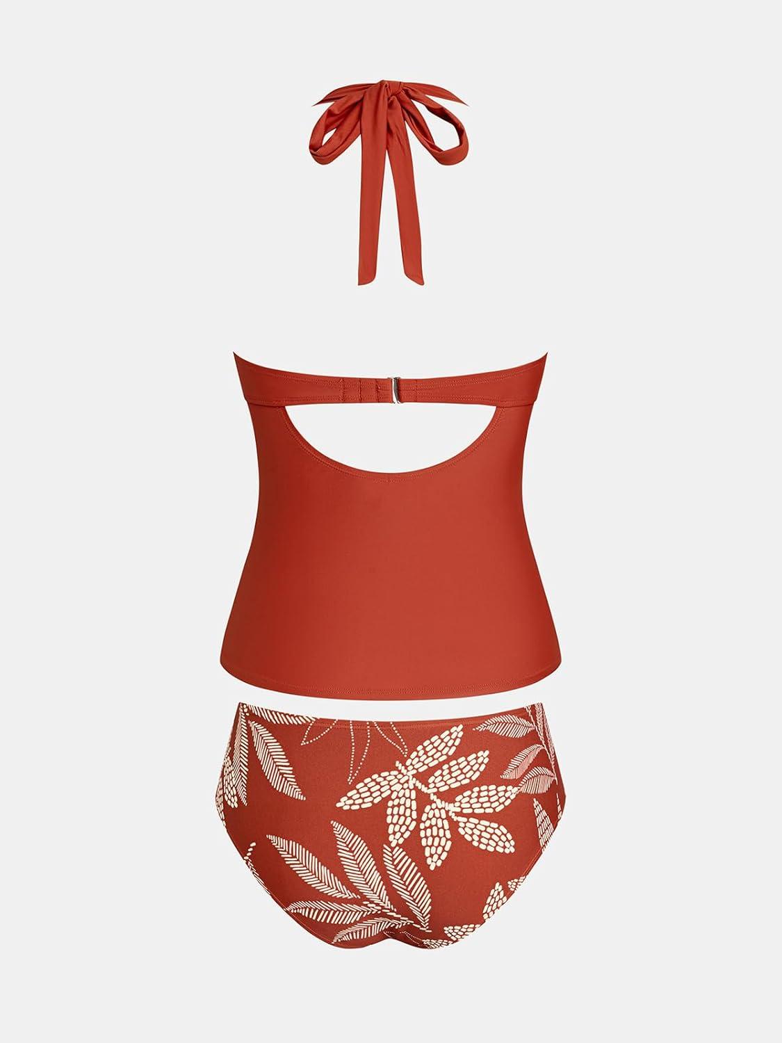 imageCUPSHE Womens Tankini Sets Two Piece Swimsuit Plunging V Neck Wide Straps Underwire Bathing Suit Mid RiseRed Floral