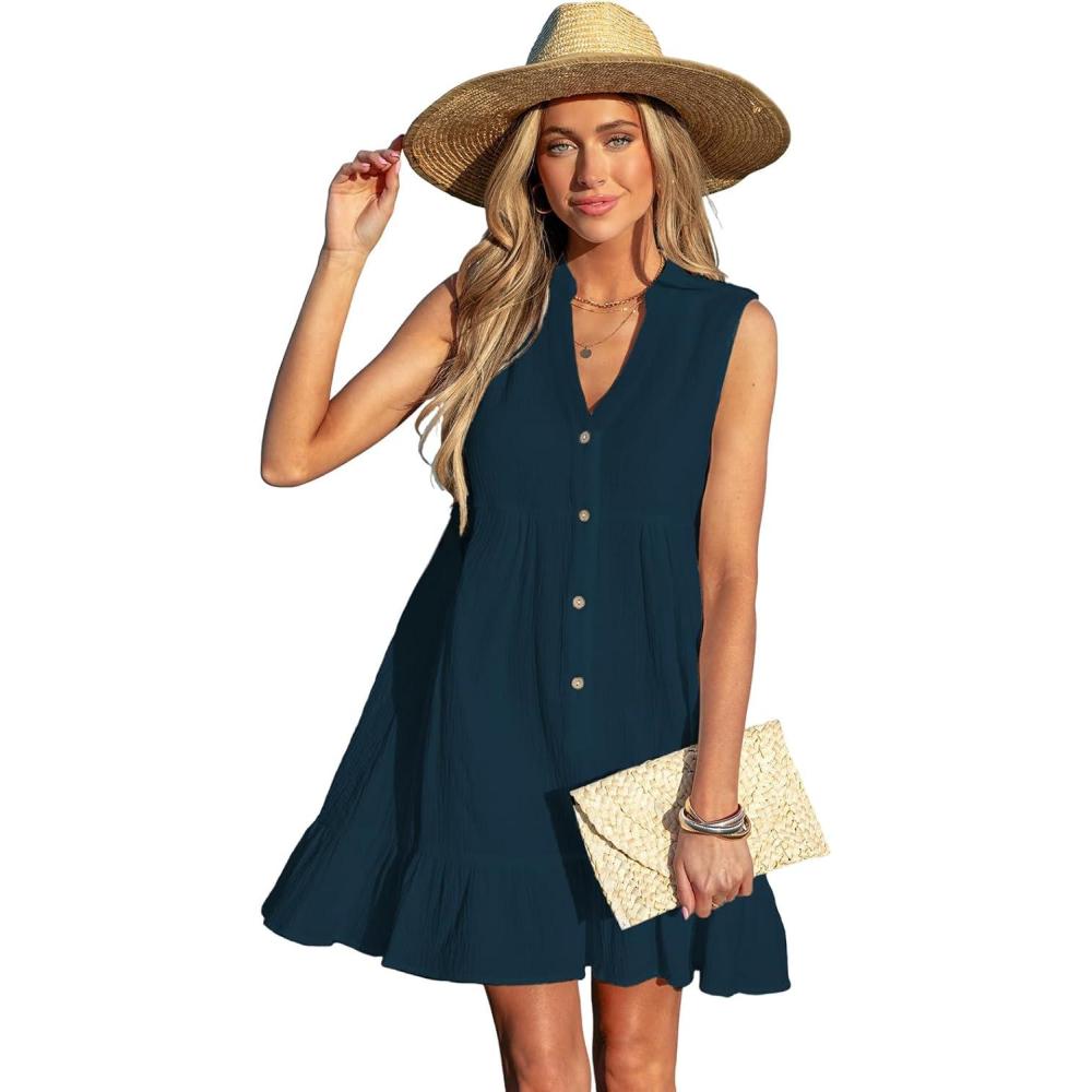 imageCUPSHE Women Swimsuit Coverup 100 Cotton Ruffle Hem Beach Cover Up DressesNavy