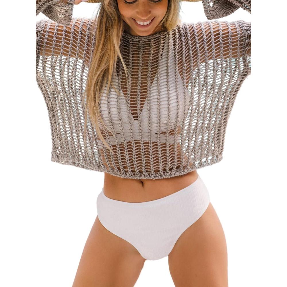 imageCUPSHE Womens Bathing Suit Cover Up Swimsuit Cutout Crochet Summer Beach Wear Vacation OutfitsBrown