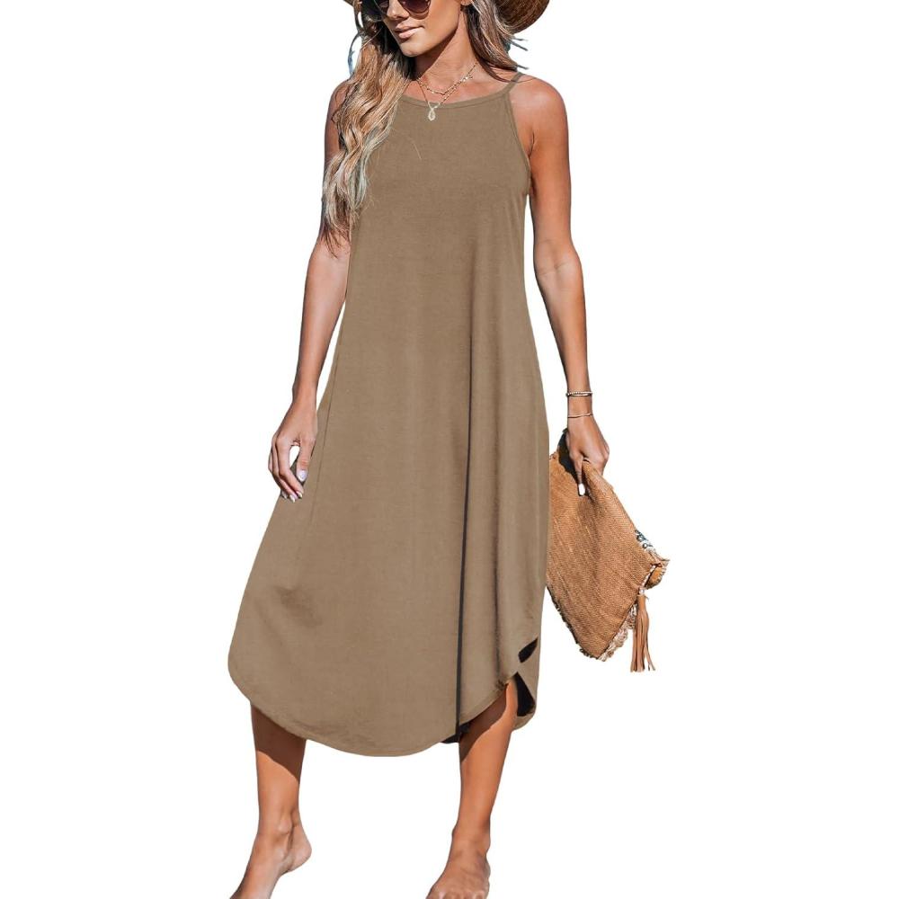 imageCUPSHE Womens Cami Maxi Dress Sleeveless V Neck Solid Dresses Casual SummerBrown