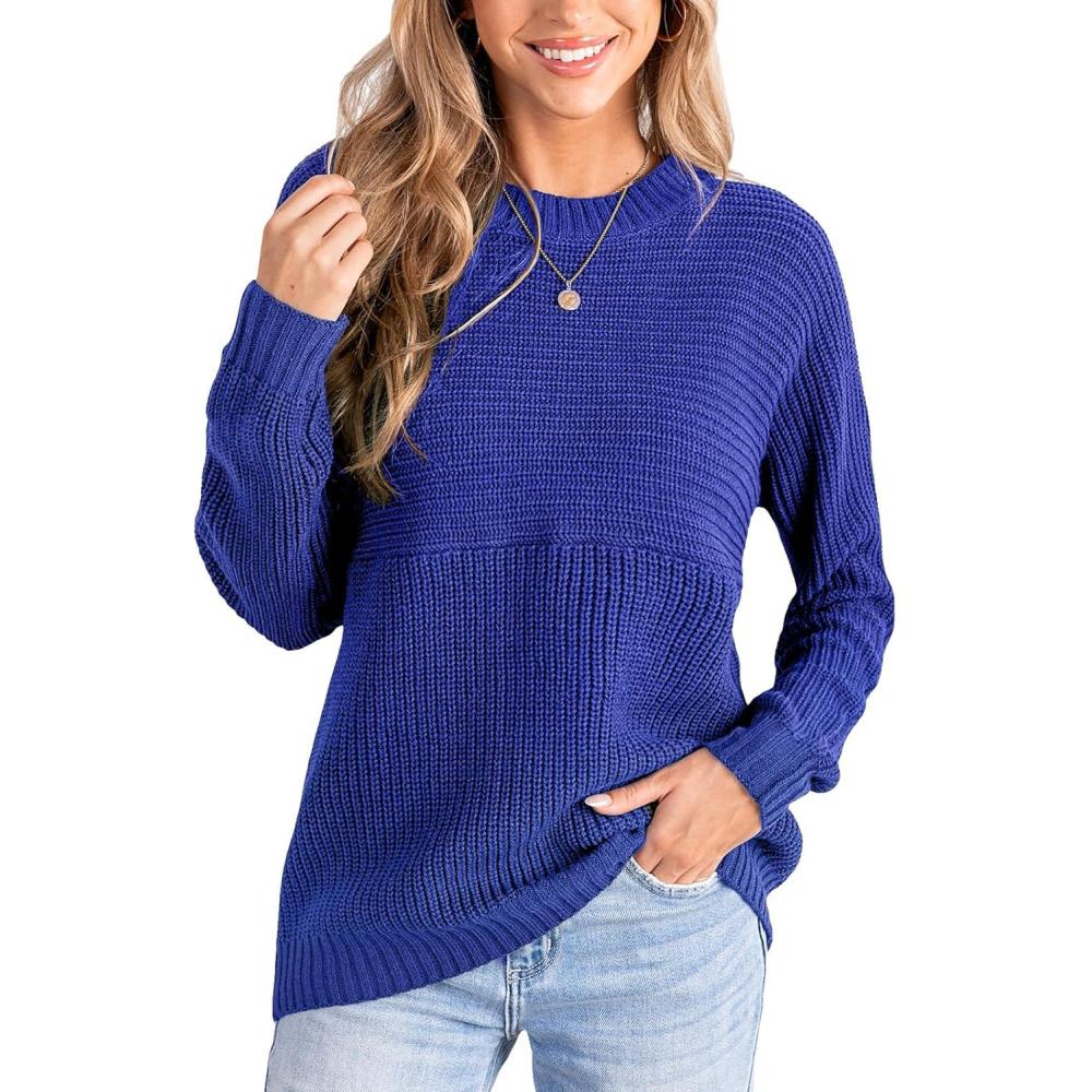 imageCUPSHE Womens Long Sleeve Knit Sweaters Crewneck Pullover Fall Sweater Casual Jumper TopsBlue