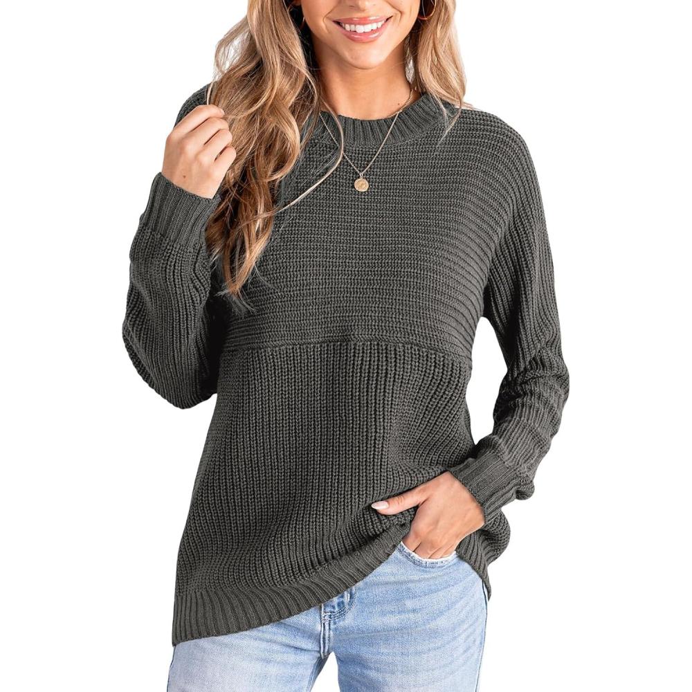 imageCUPSHE Womens Long Sleeve Knit Sweaters Crewneck Pullover Fall Sweater Casual Jumper TopsGrey