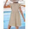 CUPSHE Beach Dress V Neck Cap Flutter Sleeve Lace Hollow Out Pleated Summer Mini Cover Up Dress(Apricot)