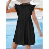 CUPSHE Beach Dress V Neck Cap Flutter Sleeve Lace Hollow Out Pleated Summer Mini Cover Up Dress(Black)