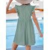 CUPSHE Beach Dress V Neck Cap Flutter Sleeve Lace Hollow Out Pleated Summer Mini Cover Up Dress(Mint Green)