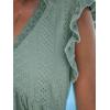CUPSHE Beach Dress V Neck Cap Flutter Sleeve Lace Hollow Out Pleated Summer Mini Cover Up Dress(Mint Green)