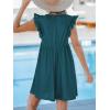 CUPSHE Beach Dress V Neck Cap Flutter Sleeve Lace Hollow Out Pleated Summer Mini Cover Up Dress(Teal Green)