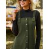CUPSHE Casual Dresses for Women Square Neck Button Front Sleeveless Pockets A Line Mini Overall Dress(Olive Green)