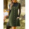 CUPSHE Casual Dresses for Women Square Neck Button Front Sleeveless Pockets A Line Mini Overall Dress(Olive Green)