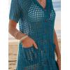 CUPSHE Crochet Swim Cover Up for Women Short Sleeve Button Front Summer Beach Cover Up Dress with Pockets(Blue)