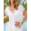 CUPSHE Crochet Swimsuit Coverup for Women Dolman Sleeve Hollow Out Summer Beach Cover Up Dress for Swimwear(White)