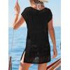 CUPSHE Crochet Swimsuit Coverup for Women Hollow Out Split Casual Summer Beach Cover Up Dress for Swimwear(Black)