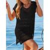 CUPSHE Crochet Swimsuit Coverup for Women Hollow Out Split Casual Summer Beach Cover Up Dress for Swimwear(Black)