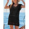 CUPSHE Crochet Swimsuit Coverup for Women Hollow Out Split Casual Summer Beach Cover Up Dress for Swimwear(Black)