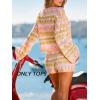CUPSHE Crochet Swimsuit Coverup for Women Knit Striped Long Sleeve Beach Coverup Tops(Pink Striped)
