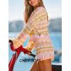CUPSHE Crochet Swimsuit Coverup for Women Knit Striped Long Sleeve Beach Coverup Tops(Pink Striped)