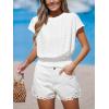 CUPSHE Eyelet Tops for Women Summer Mock Neck Cap Sleeve Shirts Smocked Waist Crop Tops Casual Plain T Shirts 2026(White)