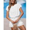 CUPSHE Eyelet Tops for Women Summer Mock Neck Cap Sleeve Shirts Smocked Waist Crop Tops Casual Plain T Shirts 2026(White)