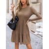 CUPSHE Fall Dress for Women 2025 Casual Round Neck Long Sleeve Knit Ruffled Fitted A Line Mini Spring Sweater Dress(Brown)