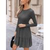 CUPSHE Fall Dress for Women 2025 Casual Round Neck Long Sleeve Knit Ruffled Fitted A Line Mini Spring Sweater Dress(Dark Grey)