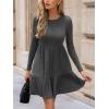 CUPSHE Fall Dress for Women 2025 Casual Round Neck Long Sleeve Knit Ruffled Fitted A Line Mini Spring Sweater Dress(Dark Grey)