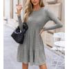 CUPSHE Fall Dress for Women 2025 Casual Round Neck Long Sleeve Knit Ruffled Fitted A Line Mini Spring Sweater Dress(Grey)
