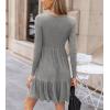 CUPSHE Fall Dress for Women 2025 Casual Round Neck Long Sleeve Knit Ruffled Fitted A Line Mini Spring Sweater Dress(Grey)