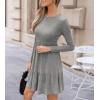 CUPSHE Fall Dress for Women 2025 Casual Round Neck Long Sleeve Knit Ruffled Fitted A Line Mini Spring Sweater Dress(Grey)
