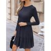 CUPSHE Fall Dress for Women 2025 Casual Round Neck Long Sleeve Knit Ruffled Fitted A Line Mini Spring Sweater Dress(Navy Blue)