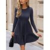 CUPSHE Fall Dress for Women 2025 Casual Round Neck Long Sleeve Knit Ruffled Fitted A Line Mini Spring Sweater Dress(Navy Blue)