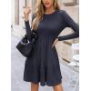 CUPSHE Fall Dress for Women 2025 Casual Round Neck Long Sleeve Knit Ruffled Fitted A Line Mini Spring Sweater Dress(Navy Blue)