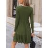 CUPSHE Fall Dress for Women 2025 Casual Round Neck Long Sleeve Knit Ruffled Fitted A Line Mini Spring Sweater Dress(Olive Green)