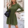 CUPSHE Fall Dress for Women 2025 Casual Round Neck Long Sleeve Knit Ruffled Fitted A Line Mini Spring Sweater Dress(Olive Green)