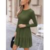 CUPSHE Fall Dress for Women 2025 Casual Round Neck Long Sleeve Knit Ruffled Fitted A Line Mini Spring Sweater Dress(Olive Green)