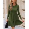 CUPSHE Fall Dress for Women 2025 Casual Round Neck Long Sleeve Knit Ruffled Fitted A Line Mini Spring Sweater Dress(Olive Green)