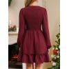 CUPSHE Fall Dresses for Women Casual Long Sleeve Ruffle V Neck Smocked A Line Flowy Mini Dress(Red)