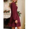 CUPSHE Fall Dresses for Women Casual Long Sleeve Ruffle V Neck Smocked A Line Flowy Mini Dress(Red)