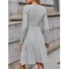 CUPSHE Fall Dresses for Women V Neck Long Sleeve Ribbed Knit Button A Line Mini Casual Dress(Grey)