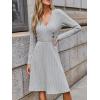 CUPSHE Fall Dresses for Women V Neck Long Sleeve Ribbed Knit Button A Line Mini Casual Dress(Grey)