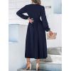 CUPSHE Fall Dresses for Women V Neck Long Sleeve Tunic Waist Slit Solid Color A Line Midi Casual Dress(Navy Blue)