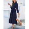 CUPSHE Fall Dresses for Women V Neck Long Sleeve Tunic Waist Slit Solid Color A Line Midi Casual Dress(Navy Blue)