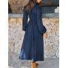 CUPSHE Fall Dresses for Women V Neck Long Sleeve Tunic Waist Slit Solid Color A Line Midi Casual Dress(Navy Paisley)