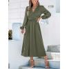 CUPSHE Fall Dresses for Women V Neck Long Sleeve Tunic Waist Slit Solid Color A Line Midi Casual Dress(Olive Green)