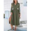 CUPSHE Fall Dresses for Women V Neck Long Sleeve Tunic Waist Slit Solid Color A Line Midi Casual Dress(Olive Green)