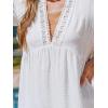 CUPSHE Lace Swimsuit Coverup for Women Short Sleeve V Neck Ruffle Beach Cover Up Dress(White)