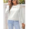 CUPSHE Long Sleeve Shirts for Women’s Lace Tops Mesh Sheer Crew Neck Casual Shirts Sexy Fall Going Out(White)
